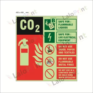 Photo-Luminescent (Glow In Dark) CO2 Fire Extinguisher Safety Signage Board (450 mm x 450 mm)