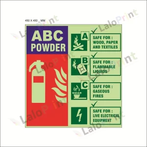 Photo-Luminescent (Glow In Dark) ABC Powder Fire Extinguisher Notice Signage Board (450 mm x 450 mm)