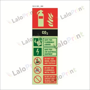 Photo-Luminescent (Glow In Dark) CO2 Fire Extinguisher Safety Signage Board (100 mm x 300 mm)