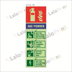Photo-Luminescent (Glow In Dark) ABC Powder Fire Extinguisher Notice Signage Board (100 mm x 300 mm)